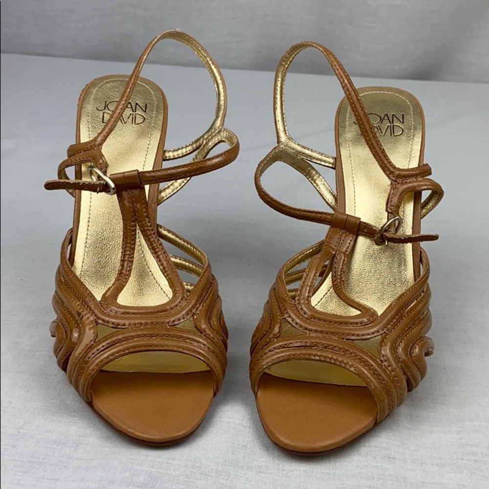 Joan & David open toe tan leather heels 7.5M